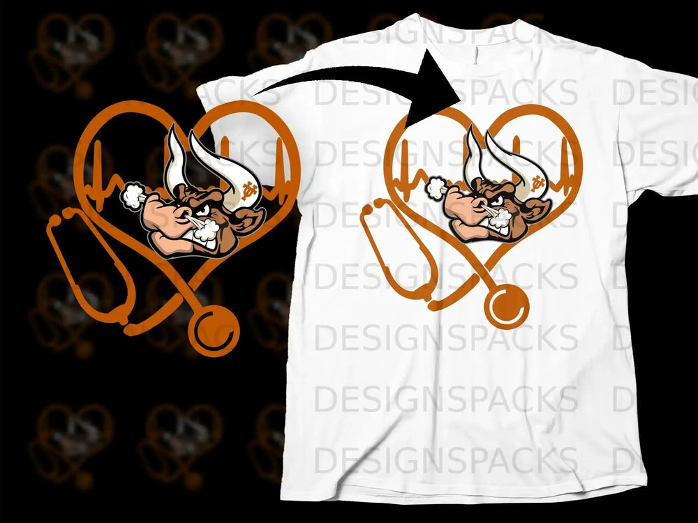 Angry Bull Heartbeat Stethoscope Graphic Shirt Design