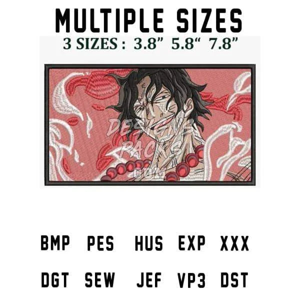 Boxed Ace One Piece Fire Anime Embroidery Design