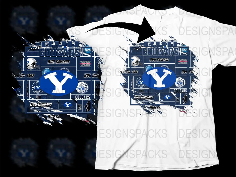 BYU Cougars T-Shirt Vintage Sports Design College Football Fan Apparel White Tee
