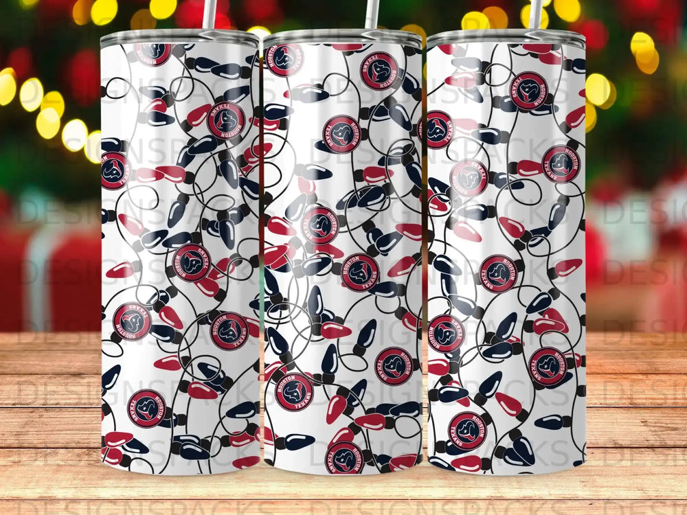 Houston Texans logo on a string of Christmas lights pattern.