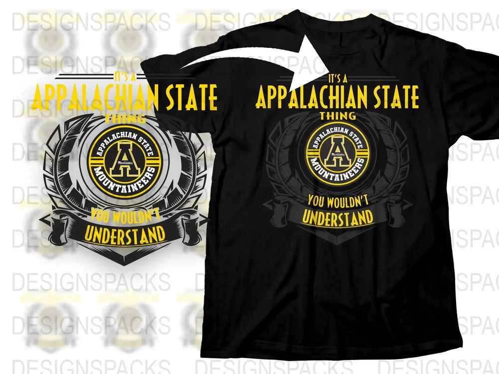 Appalachian State Themed T-Shirt, Black Cotton Tee, Outdoor Adventure Graphic, Hiking Emblem Design