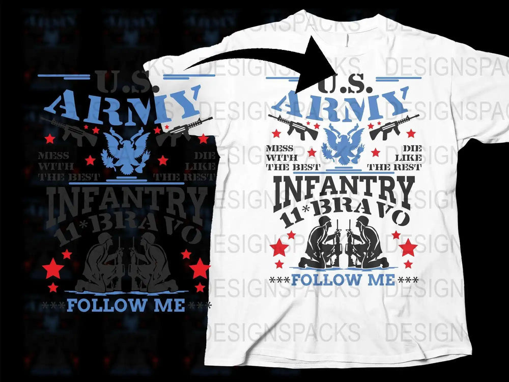 Military Infantry T-Shirt, U.S. Army Graphic Tee, Patriotic American Soldier Shirt, Follow Me Slogan, Veteran Gift