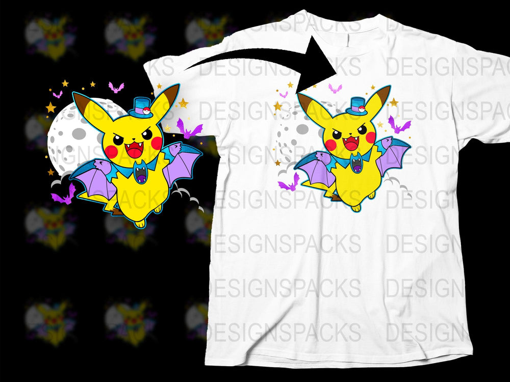 Cool Pikachu Vampire Costume Graphic T-Shirt, Unisex Anime Inspired Tee, Fun Halloween Apparel, Colorful Pop Culture Clothing
