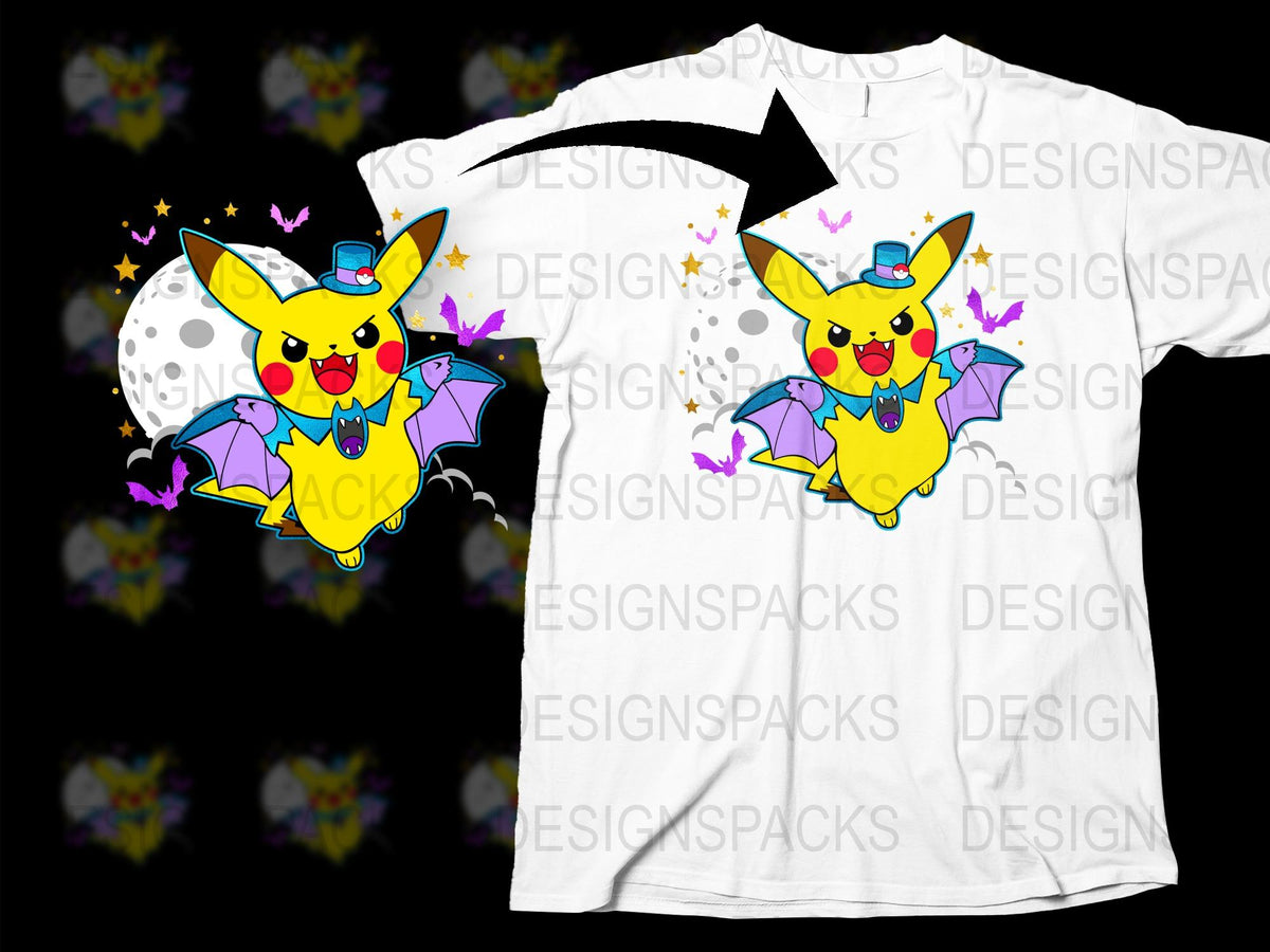 Cool Pikachu Vampire Costume Graphic T-Shirt, Unisex Anime Inspired Tee, Fun Halloween Apparel, Colorful Pop Culture Clothing