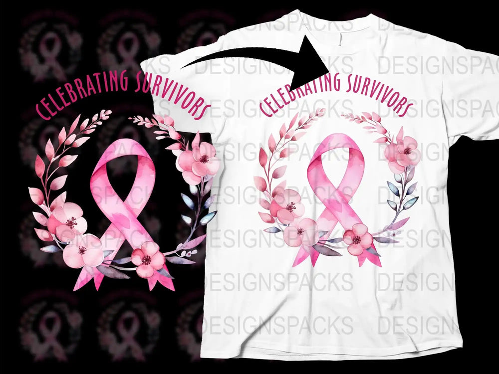 Breast Cancer Awareness T-Shirt, Celebrating Survivors Pink Ribbon Floral Design, Women's Empowerment Tee