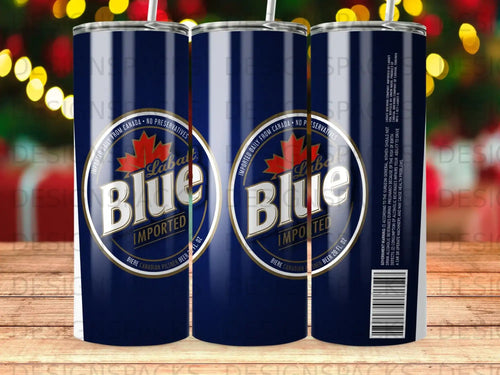 Labatt Blue imported Canadian Pilsner beer can with text and warning label.