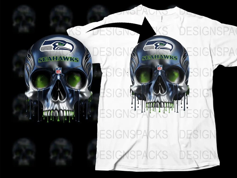 Seattle Seahawks Skull T-Shirt, Unique Sports Fan Apparel, Glow Eyes Graphic Tee, NFL Team Merchandise