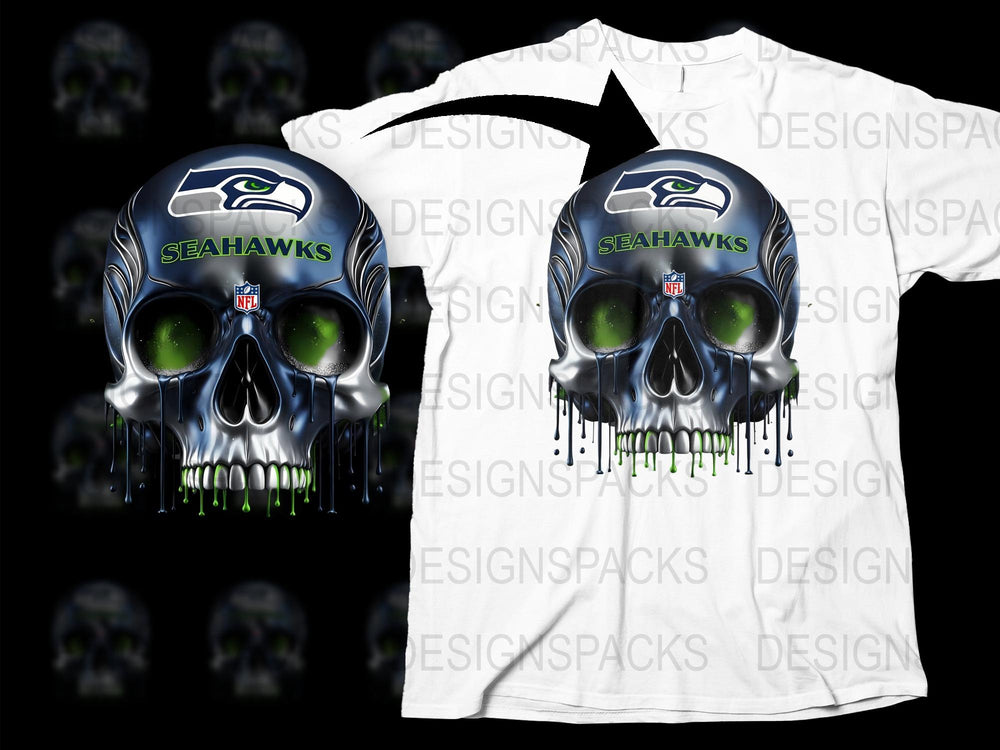 Seattle Seahawks Skull T-Shirt, Unique Sports Fan Apparel, Glow Eyes Graphic Tee, NFL Team Merchandise