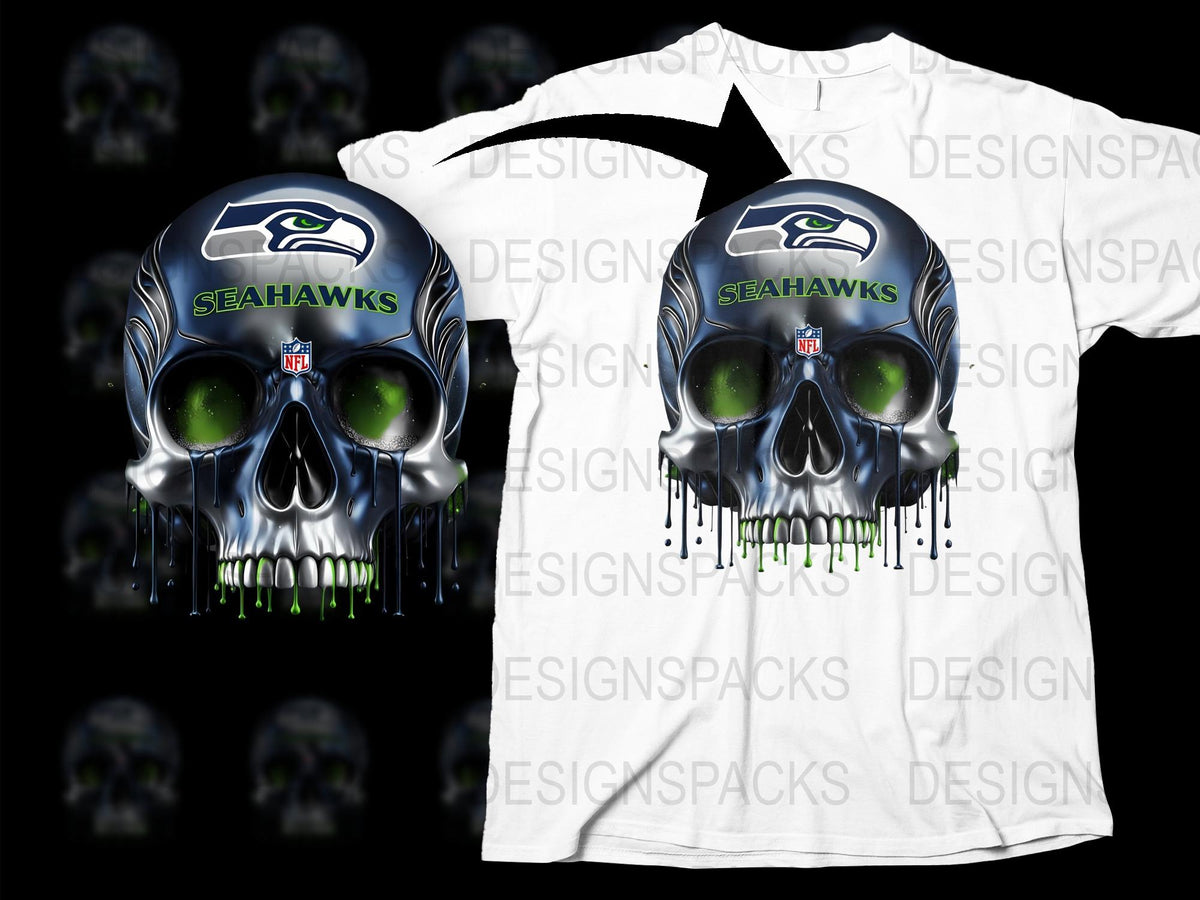 Seattle Seahawks Skull T-Shirt, Unique Sports Fan Apparel, Glow Eyes Graphic Tee, NFL Team Merchandise