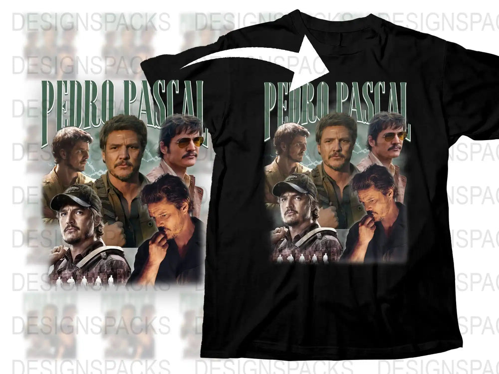 Pedro Pascal Fan T-Shirt, Collage Print, Actor Tribute, Unisex Graphic Tee, Gift Idea for TV Series Lovers
