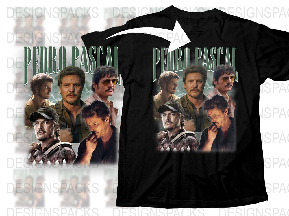 Pedro Pascal Fan T-Shirt, Collage Print, Actor Tribute, Unisex Graphic Tee, Gift Idea for TV Series Lovers