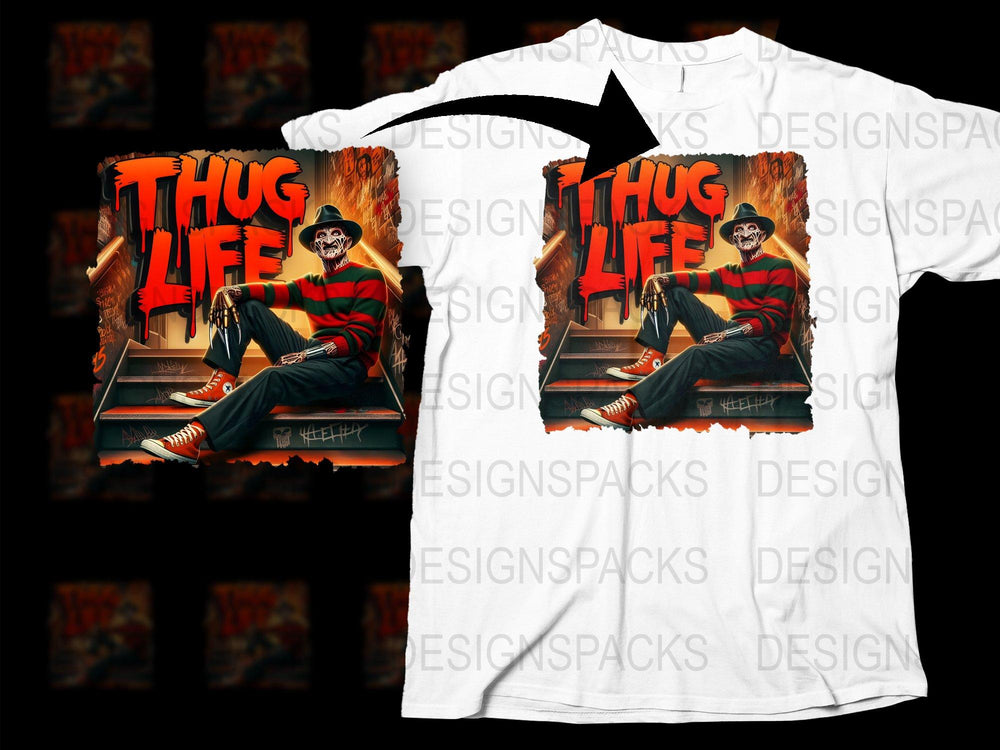 Thug Life Graphic T-Shirt, Urban Streetwear, Skeleton Art, Hip Hop Style, Cool Men's Fashion Tee, Unique Design Shirt