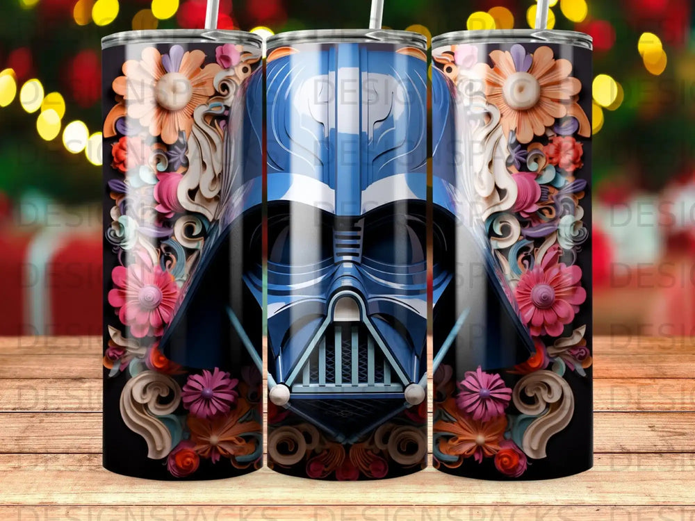 Darth Vader's helmet with colorful floral patterns.
