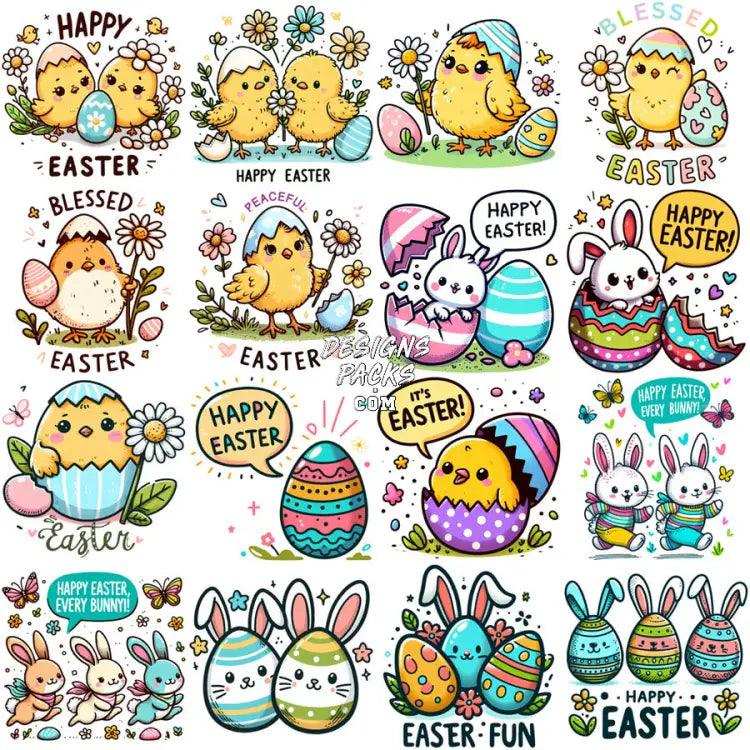 43 Cute Easter Eggs Day Designs Bundle Png
