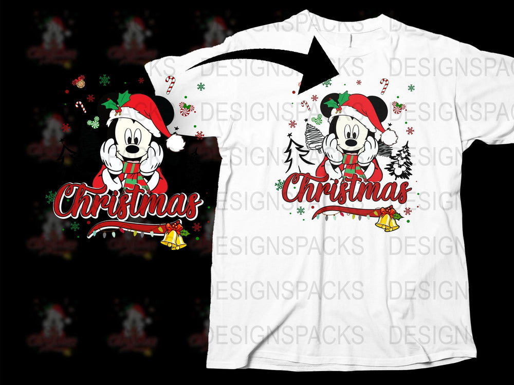 Cute Christmas Santa Mickey Mouse T-Shirt, Festive Holiday Graphic Tee, Unisex Kids and Adult Sizes