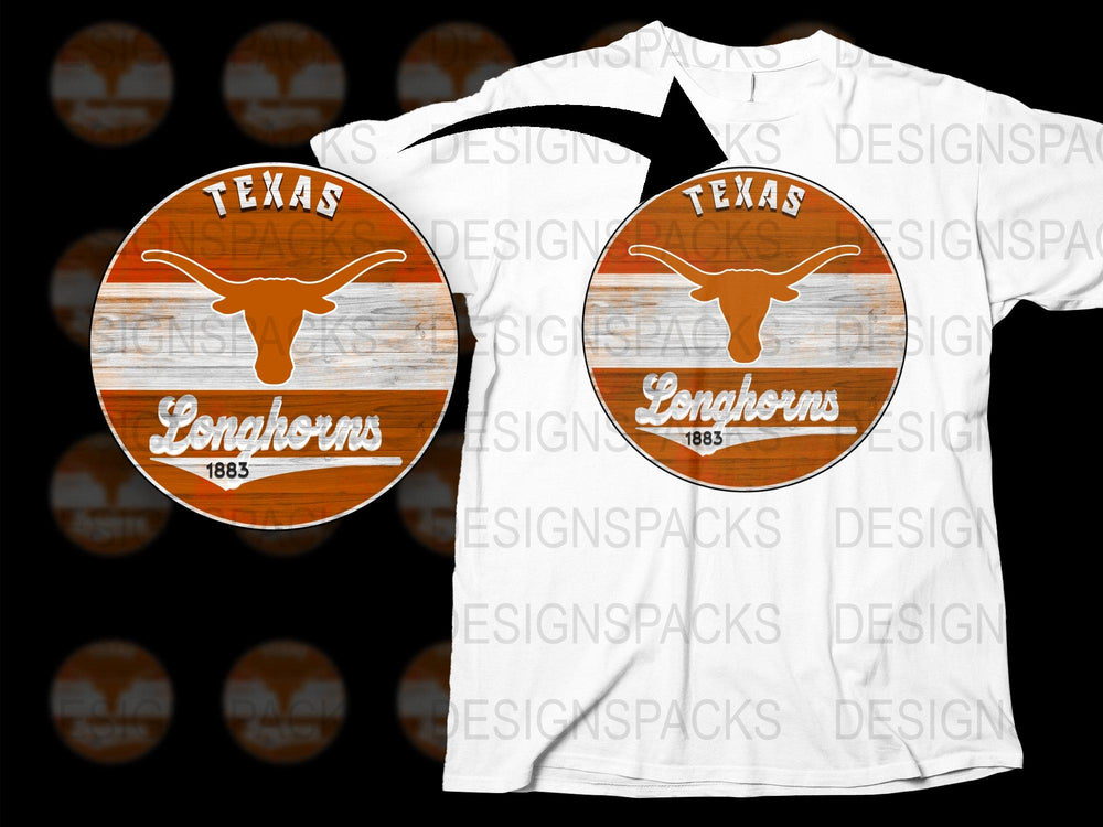 Texas Longhorns T-Shirt, Vintage Style 1883 Logo, Rustic Wood Design, Unisex Sports Tee