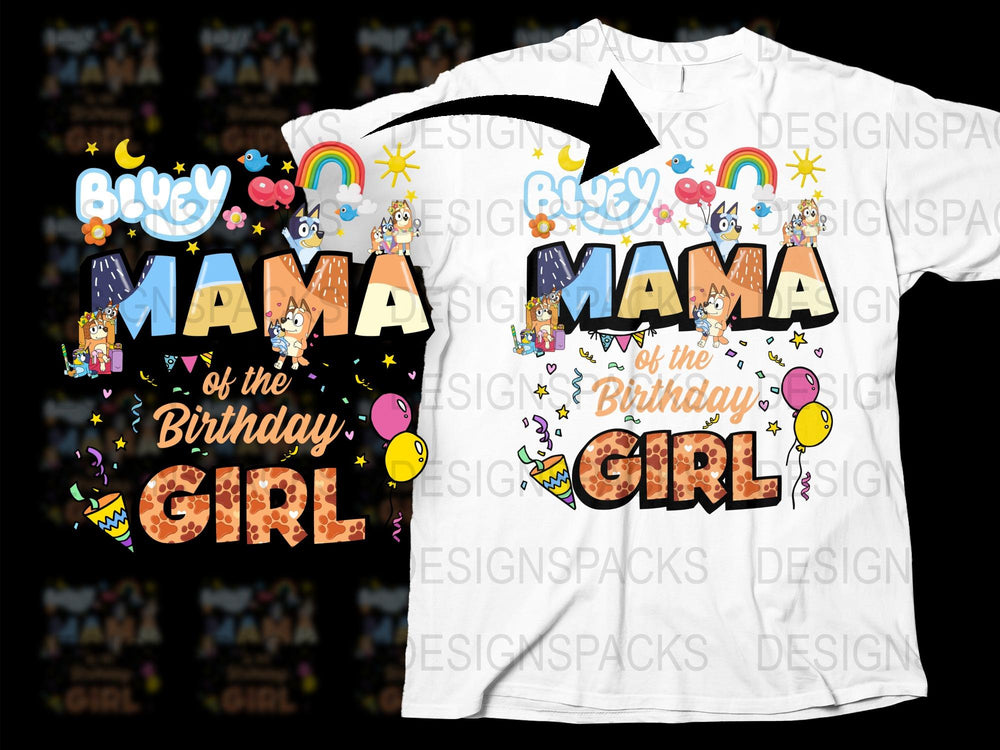 Mama of the Birthday Girl T-Shirt, Colorful Family Celebration Tee, Cute Birthday Party Shirt for Moms