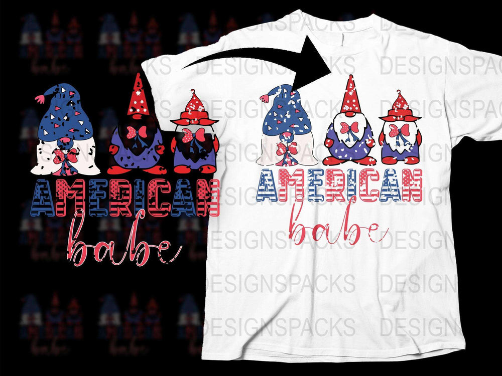 American Babe Gnome Patriotic T-Shirt, Red White Blue Independence Day Tee, Cute Fourth of July Apparel