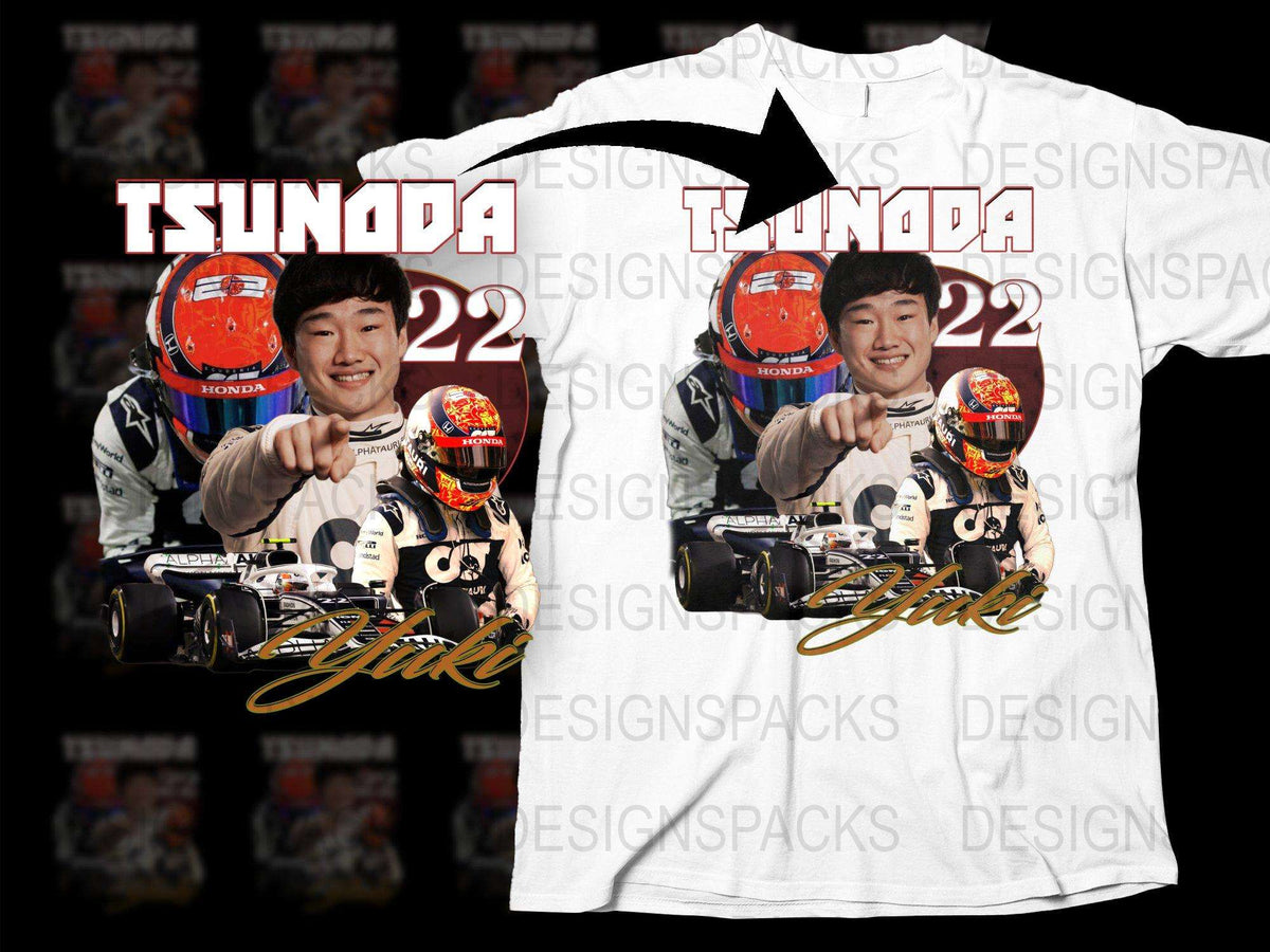 Tsunoda Graphic T-Shirt, White Racing Fan Tee, Unisex Motorsport Apparel, Driver 22, Yuki Design