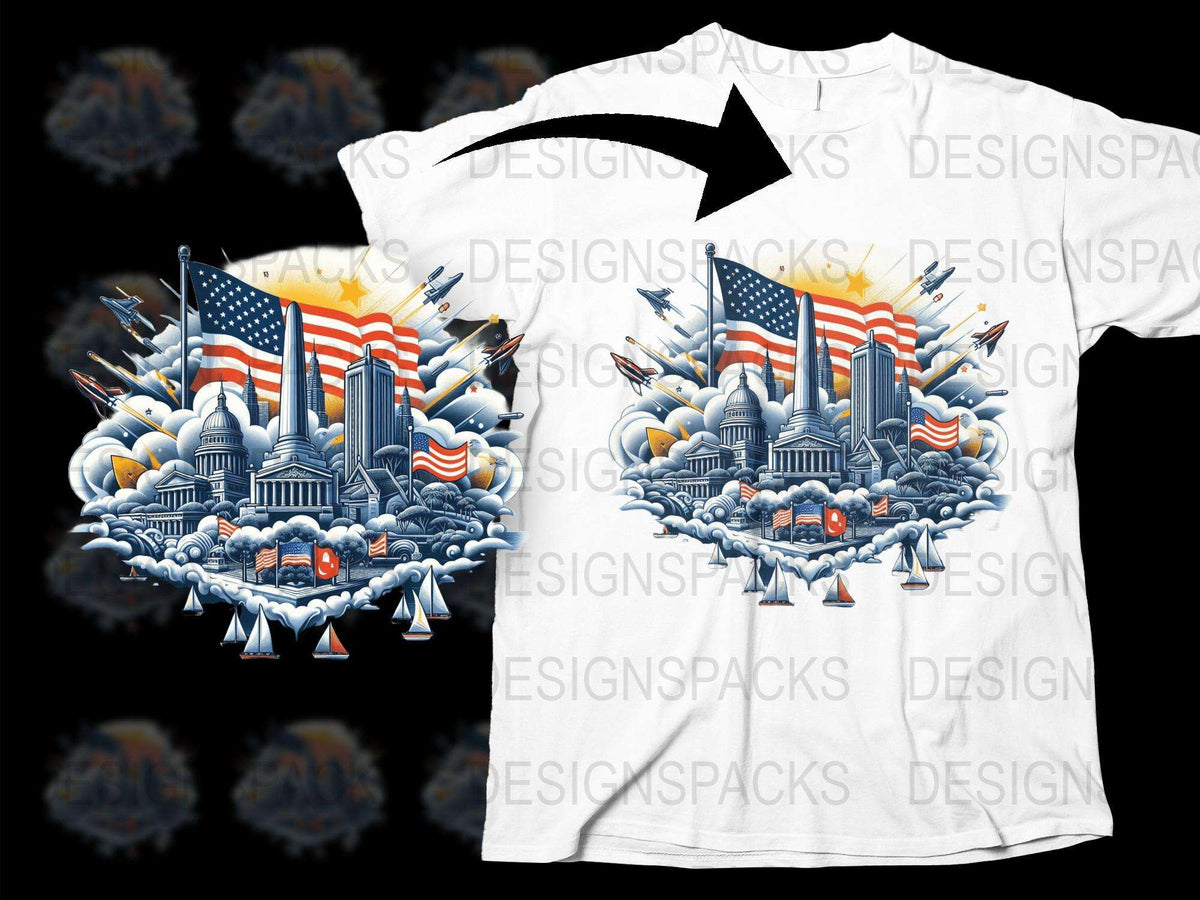 Patriotic USA T-Shirt, American Flag and Eagle Graphic, Unisex White Tee for Independence Day