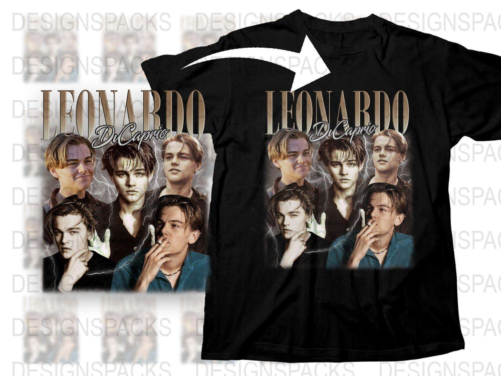 Leonardo DiCaprio Vintage T-Shirt, 90s Heartthrob Collage, Actor Fan Tee, Black Cotton Shirt, Movie Lover Gift, Unisex Fashion Top