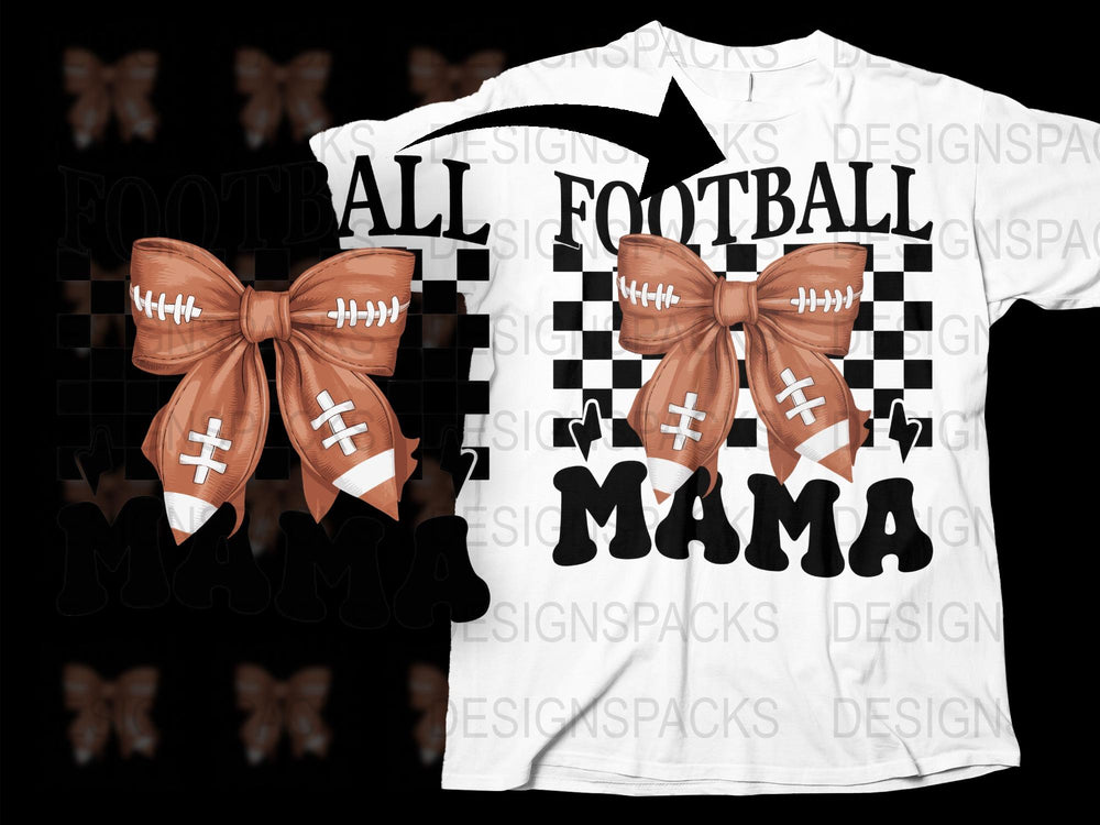 All Football Mama T-Shirt, Buffalo Plaid Bow, Game Day Shirt, Sports Mom Tee, Fall Season Football Top, White Graphic Tee