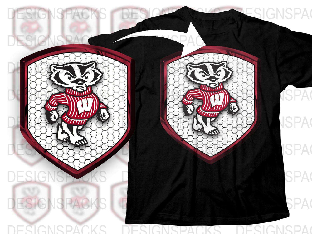 Custom Black T-Shirt with Cartoon Badger Mascot, Red Sweater Design, Unisex Graphic Tee