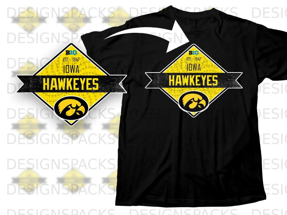 Iowa Hawkeyes Big 10 Est 1847 Yellow Diamond T-Shirt