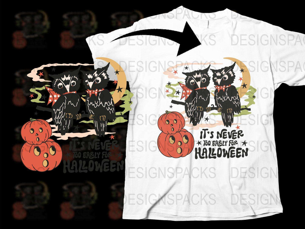 Halloween Themed T-Shirt with Cute Owls and Pumpkins, Festive Fall Apparel for All Ages