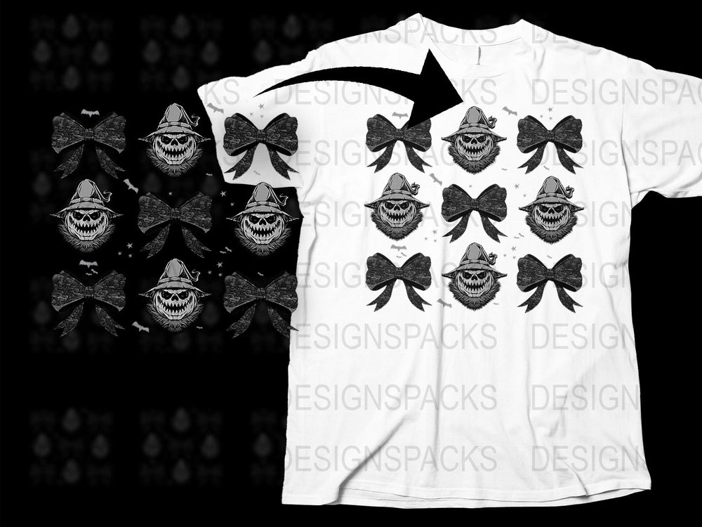 Gothic Joker Skull Bow Tie Pattern Men's White T-Shirt, Unique Horror Graphic Tee