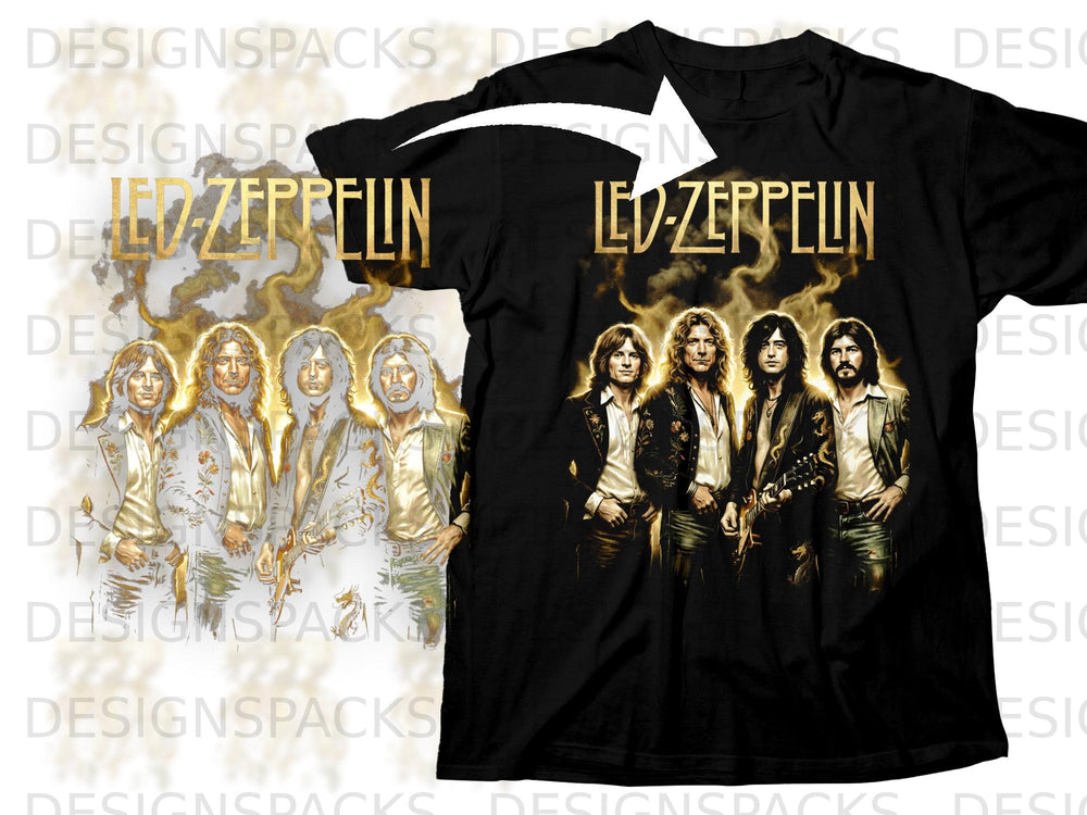 Black t-shirt featuring the band Led Zeppelin and a depiction of the band members.