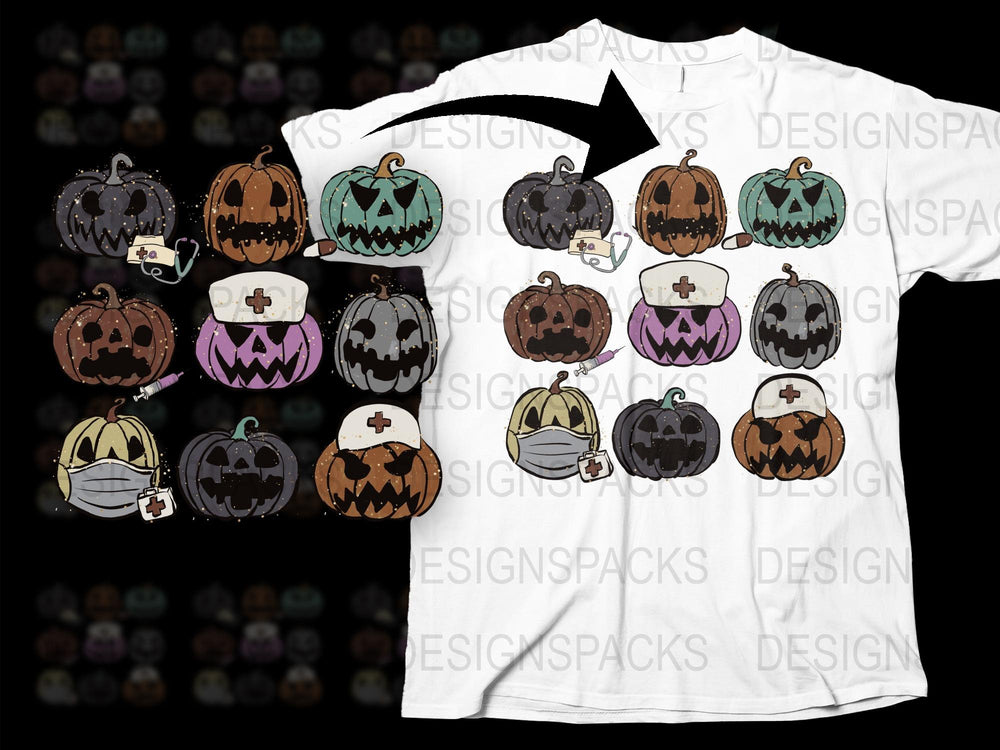 Halloween Pumpkin T-Shirt, Spooky Face Masks, Various Designs, Jack-O-Lantern Tee, Cotton Unisex Shirt for All Ages