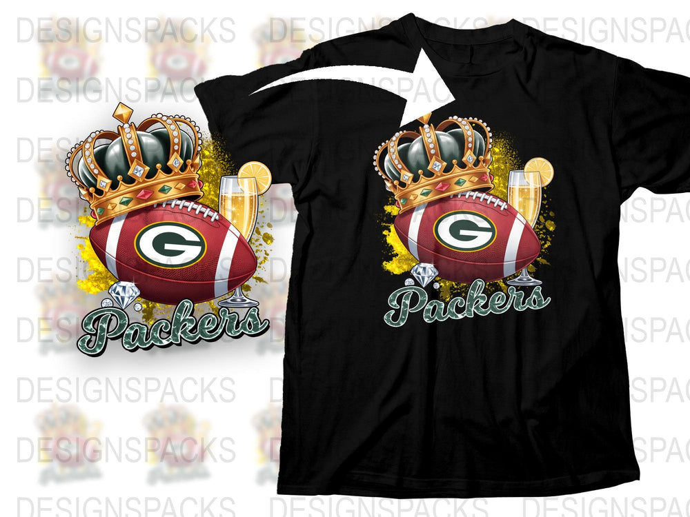 Green Bay Packers Inspired Football Crown Graphic T-Shirt, Sports Fan Casual Wear, Gift for Fans