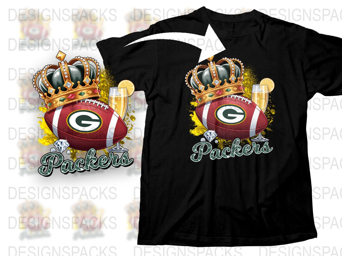 Green Bay Packers Inspired Football Crown Graphic T-Shirt, Sports Fan Casual Wear, Gift for Fans