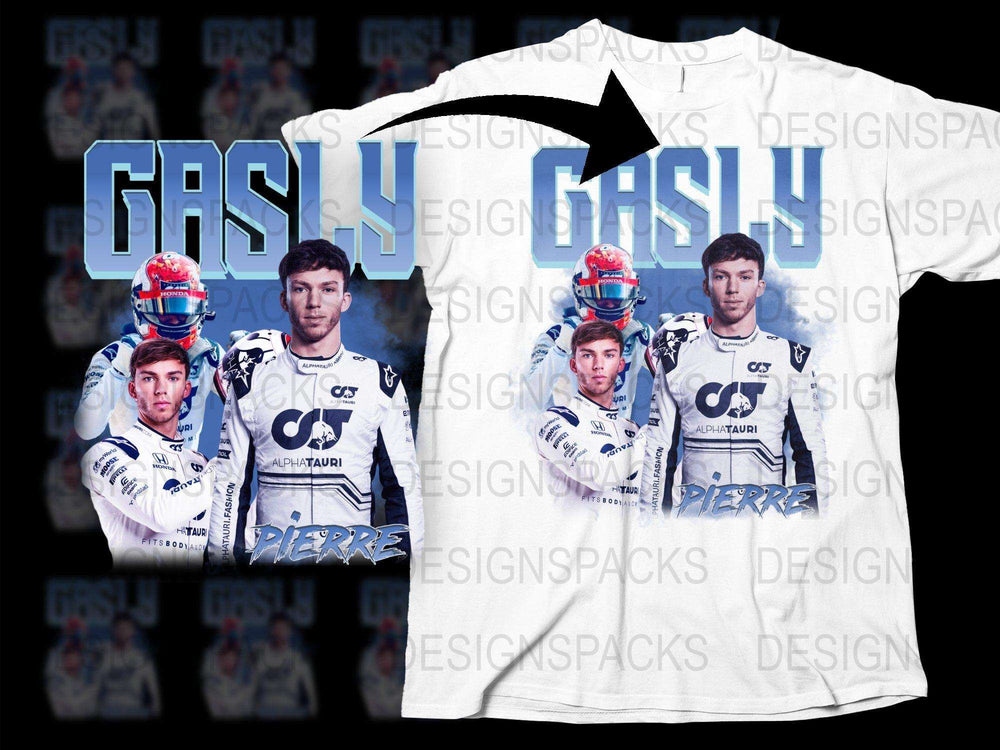 Pierre Gasly Racing T-Shirt, AlphaTauri F1 Team Graphics, Motorsport Fan Apparel, Full Print Tee