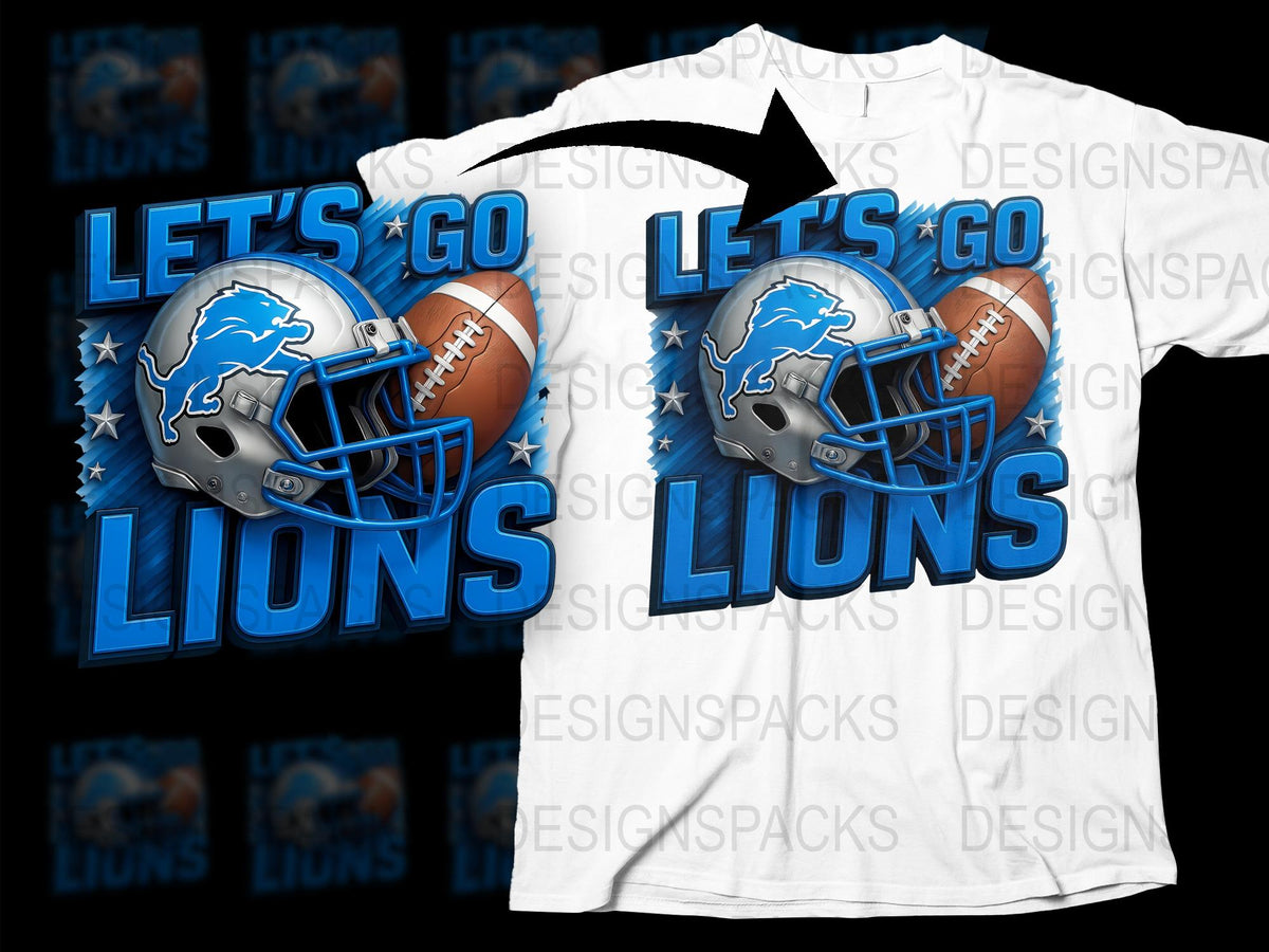 Detroit Lions Fan T-Shirt, Let's Go Lions Football Helmet Graphic Tee, Sports Team Support Shirt, NFL Style Apparel