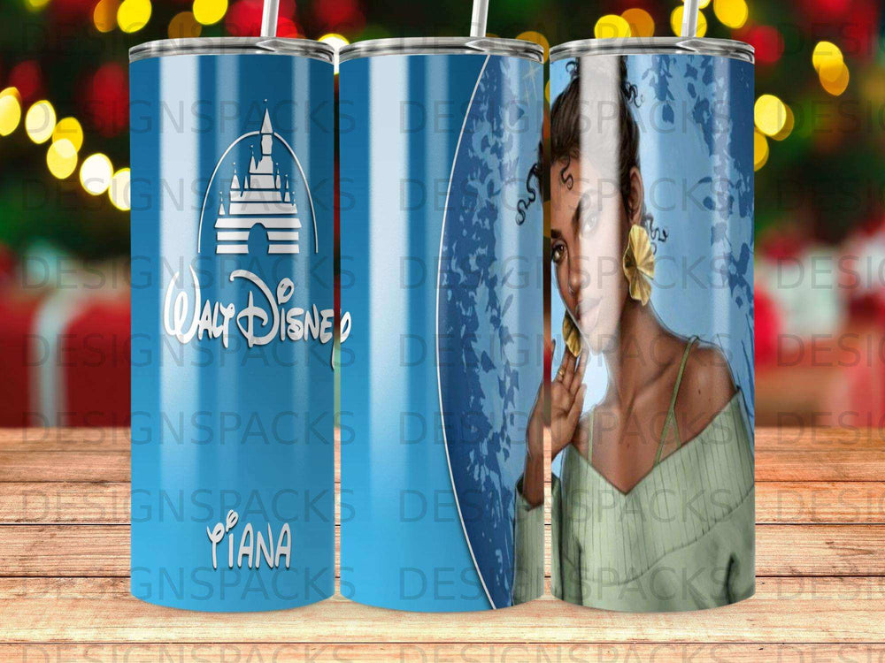 Disney Piana tumbler with Cinderella Castle and stylized character artwork.