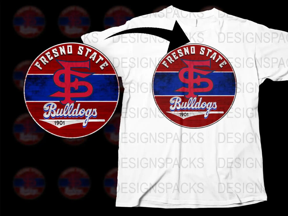 Fresno State Bulldogs T-Shirt, Vintage Logo Design, College Sports Apparel, Red and Blue Colors, 1901 Graphic Tee