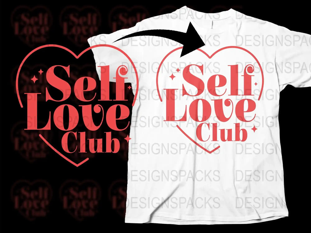 Self Love Club T-Shirt, Positive Message Red and White Tee, Self Care Graphic Shirt, Inspirational Clothing, Unisex Fashion Top