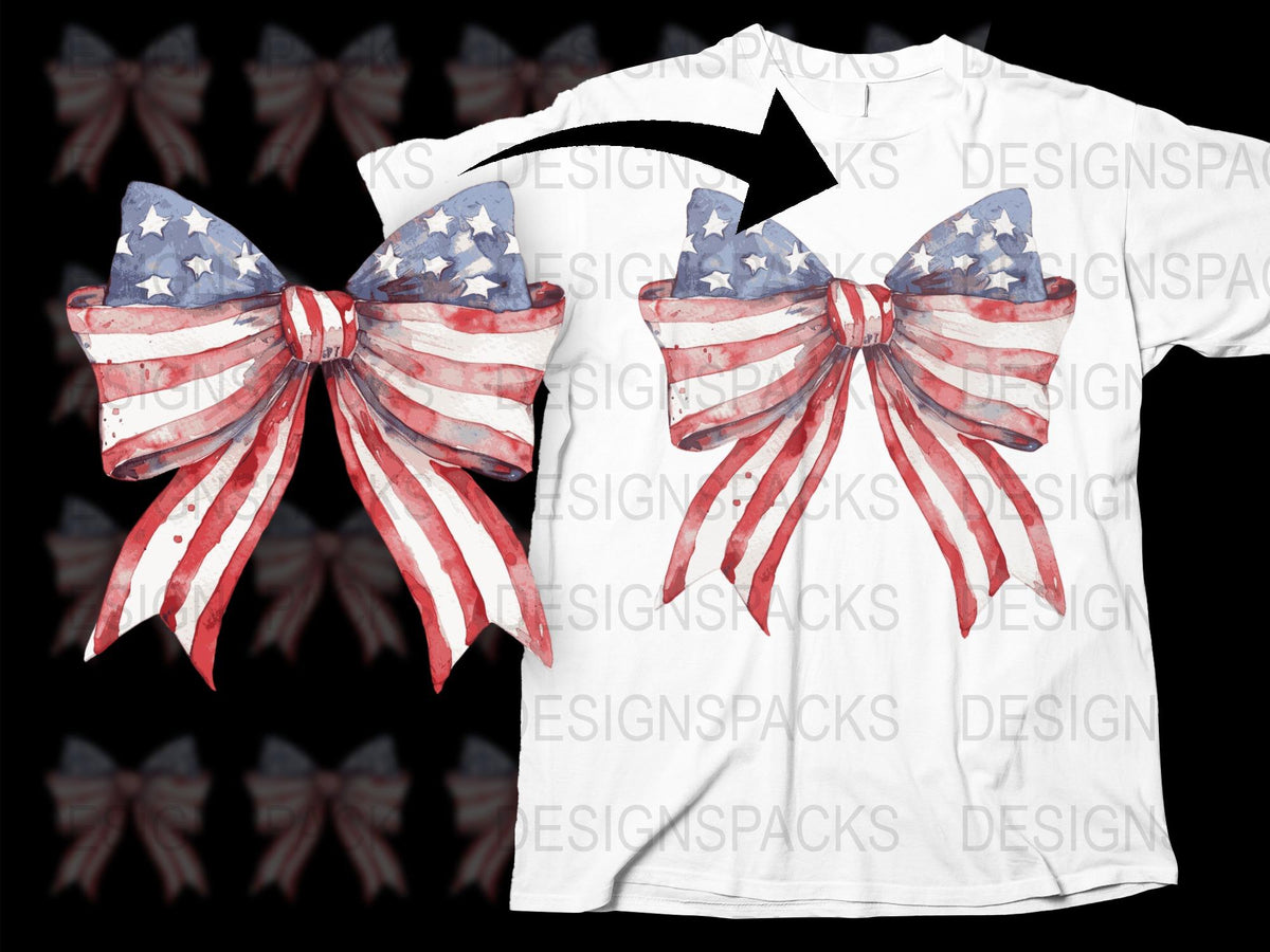 Patriotic American Flag Bow Tie T-Shirt, USA Stars and Stripes Design, Unisex Fashion Top