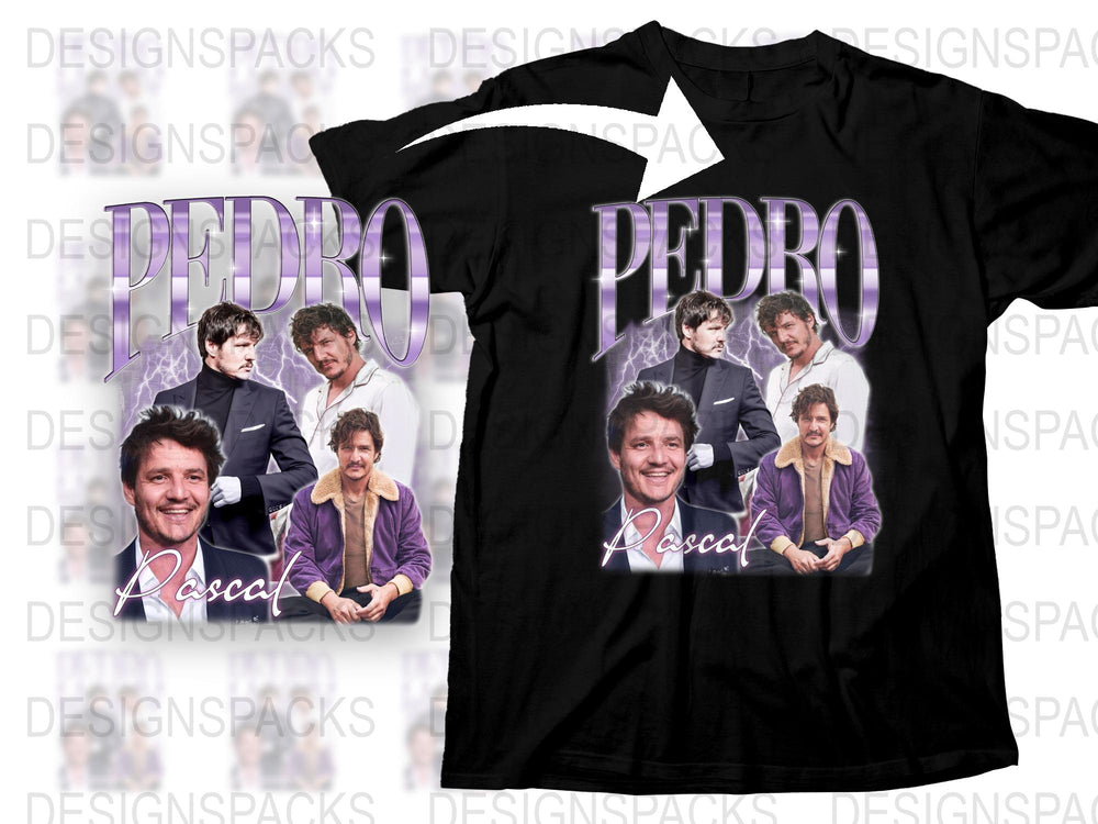 Pedro Pascal Fan T-Shirt, Multiple Poses Graphic Tee, Unisex Black Shirt, Pop Culture Apparel