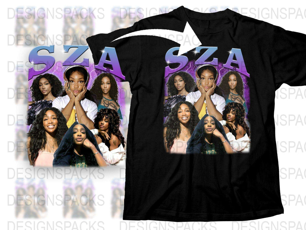 SZA Fan T-Shirt, Multiple Poses Graphic Tee, Music Artist Inspired Black Shirt, Pop Culture Apparel, Gift for Music Lovers