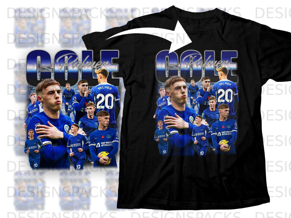 Chelsea football shirt featuring Cole Palmer, number 20, with "Infinite Athlete" logo.