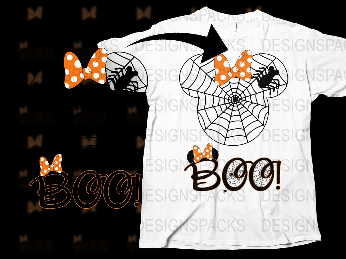 Halloween T-Shirt with Spider Web and Boo Graphic, Orange Black White, Unisex Adult Halloween Apparel