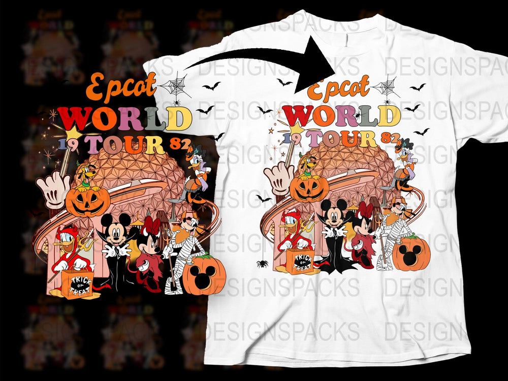 Vintage Epcot World Tour 1982 T-Shirt, Classic Cartoon Characters, Halloween Pumpkin Design, Collector's Item