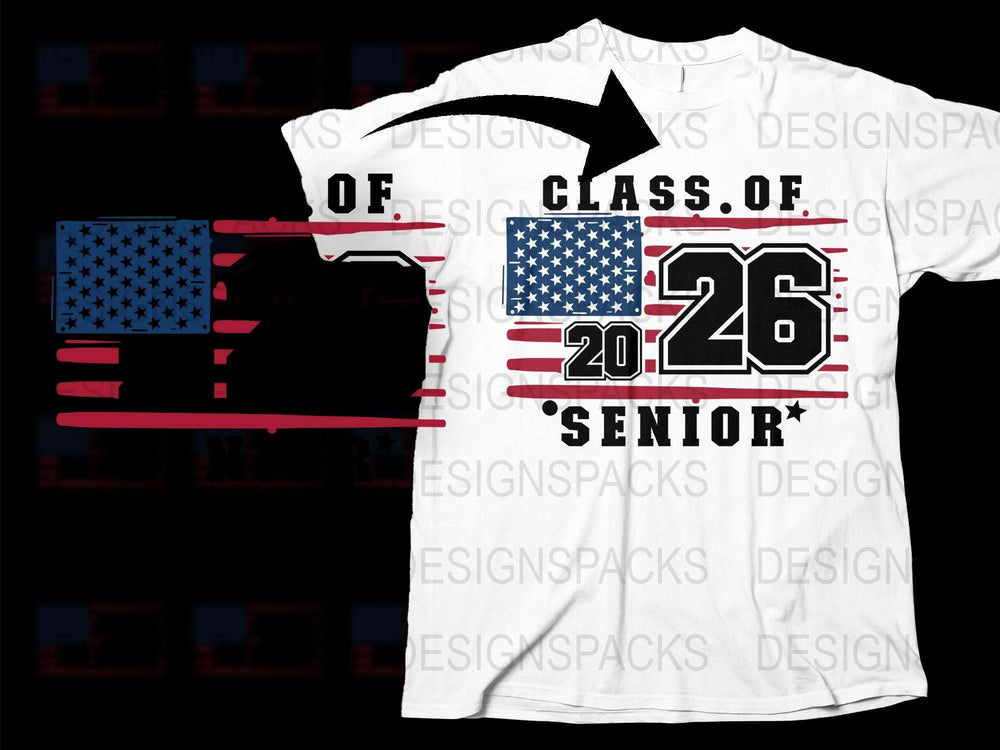 Class of 2026 Senior T-Shirt, Patriotic American Flag Design, Customizable Graduation Tee, High School College Gift