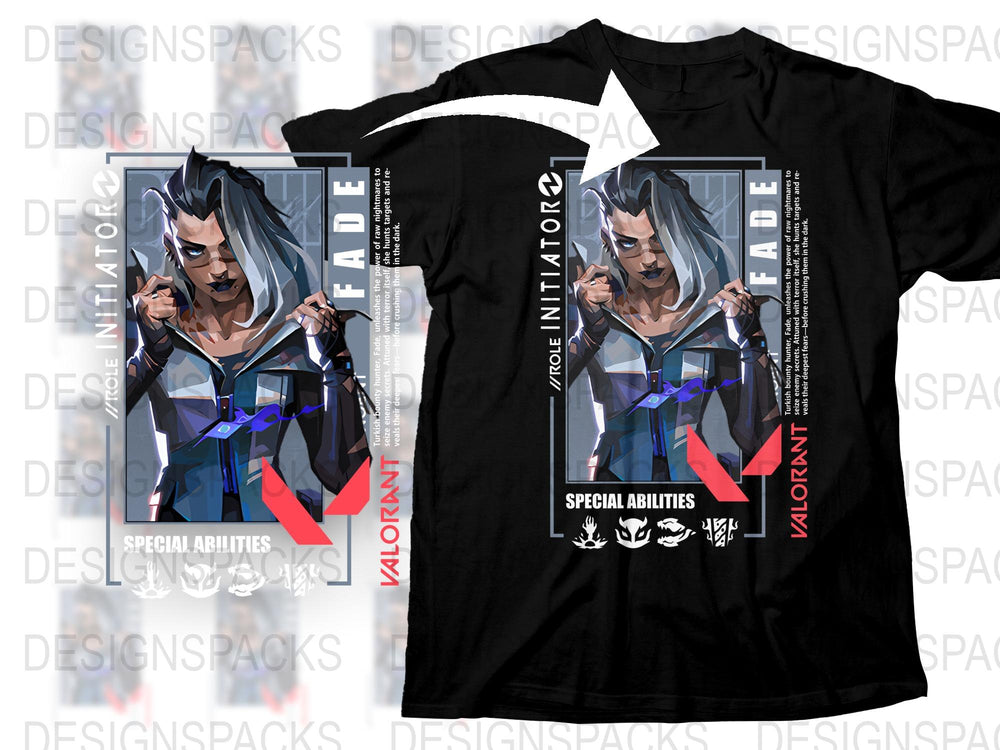 Valorant Fade Graphic T-Shirt, Cool Video Game Character Tee, Special Abilities Design, Gamer Apparel Gift