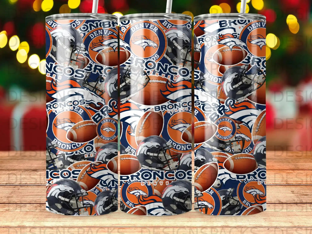 Denver Broncos helmets and footballs pattern with team logo.