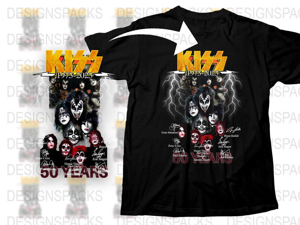 KISS Band 50th Anniversary 1973-2023 Commemorative Black T-Shirt, Unisex Classic Rock Tee