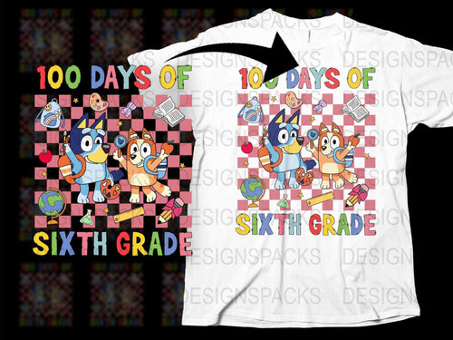 Kids 100 Days of School T-Shirt, Sixth Grade Celebration, Colorful Cartoon Animals, Fun School Tee